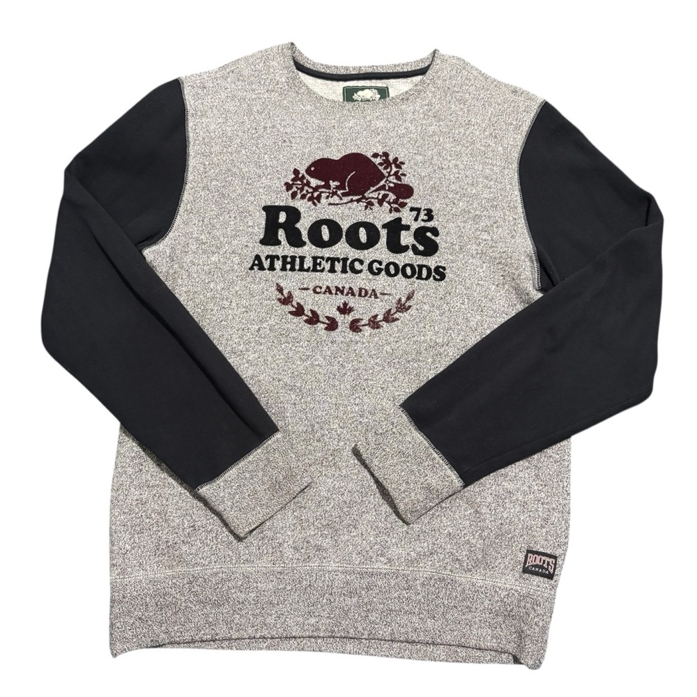 Salt and Pepper Black Sleeves Roots Crewneck